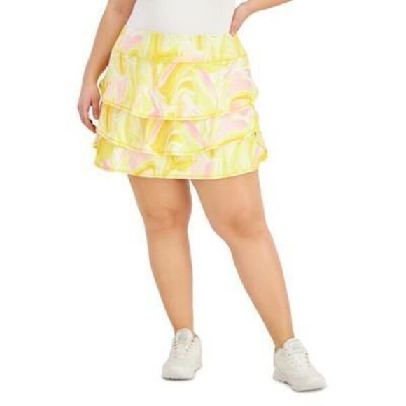 ID Ideology Womens Plus Size Whirl-Print Flounce Skort Lemon 2X - Picture 1 of 3